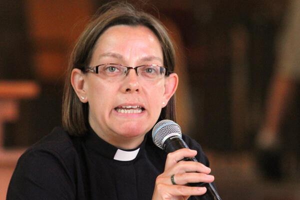 The Rev Dr Helen-Ann Hartley, Tikanga Pakeha Dean at St John's College, begins the hui presentations.