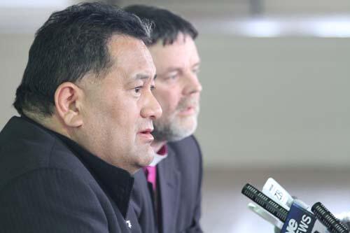 Bishop Kito Pikaahu and Bishop Philip Richardson face the media to talk about Sir Paul's funeral arrangements.