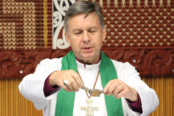 Show and tell: Archbishop David Moxon demonstrated one of his spiritual practices during his sermon.