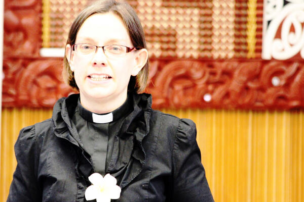 The new Dean of the Tikanga Pakeha students, the Rev Dr Helen-Ann Hartley, gives her mihi.