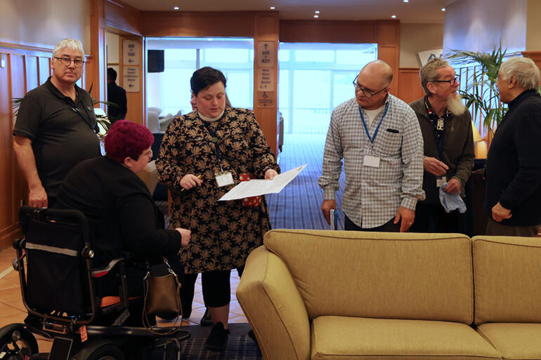 L-R: Murray Wills, Prudence Walker, Rev Hilary Willett, Rev Dr Paul Reynolds, David Loving-Molloy & Rev Don Rangi start their accessibility audit.
