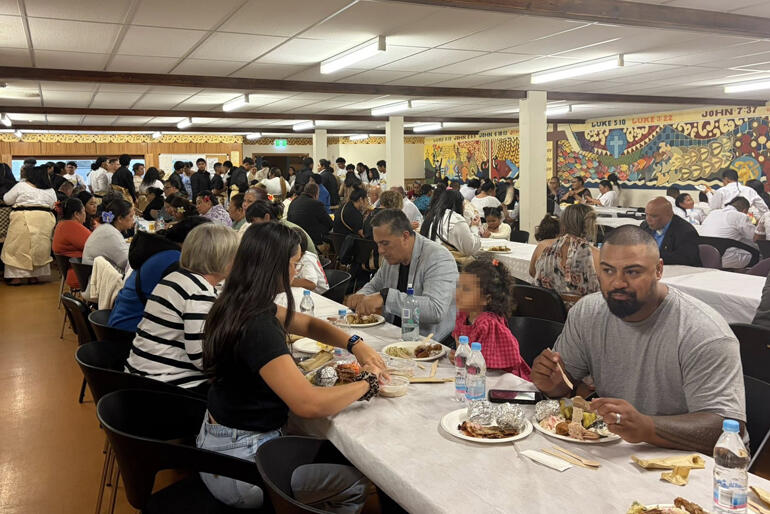 Mihingare and Ekalesia Agelekana Samoa congregations join in the Easter feast after their joint service at Te Karaiti te Pou Herenga Waka in Mangere.