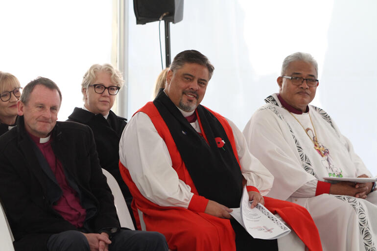 L-R: Bishop Ross Bay, Rev Clare Barrie, Archbishop Don Tamihere and Archbishop Sione Uluilakepa listen as Rev Dr Wayne Te Kaawa speaks.