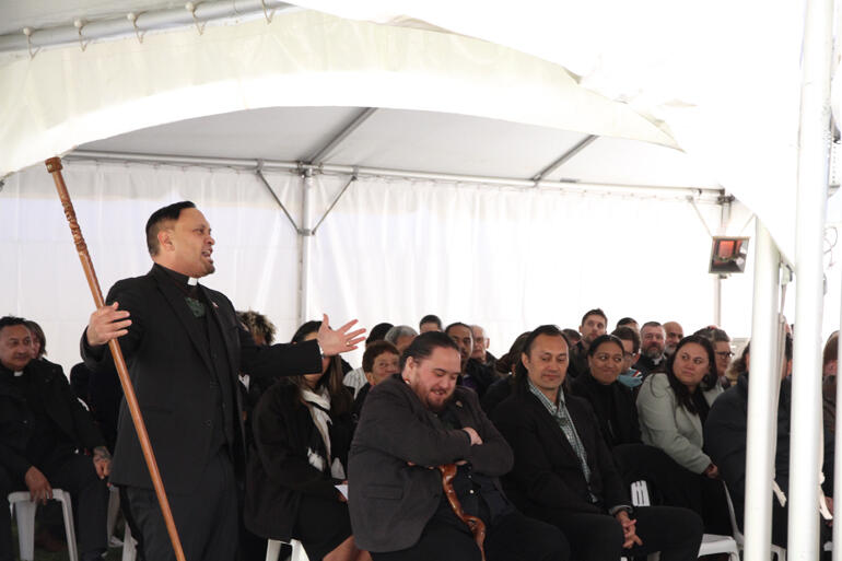 St John's Tikanga Māori Dean, Rev Te Hira Paenga speaks during the pōhiri.