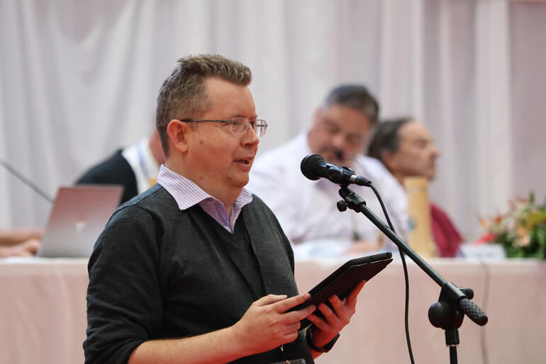 Diocese of Waiapu delegate and IT systems expert Tim Cross who moved the motion on AI technologies in Nuku'alofa this August.