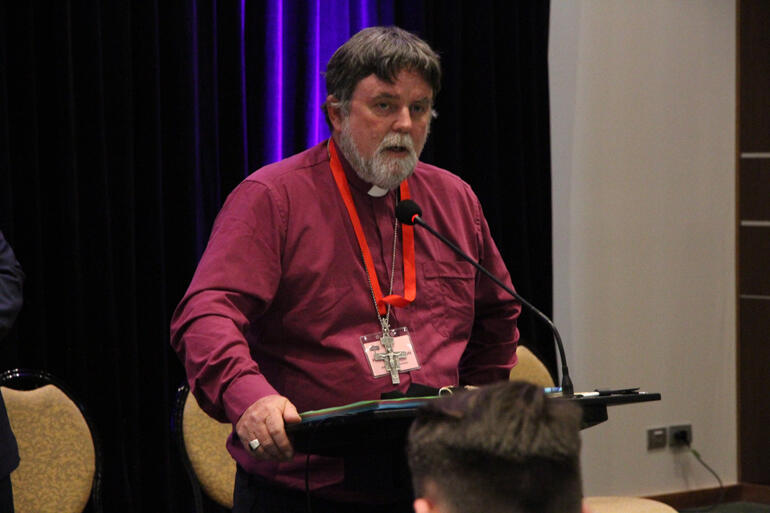 Archbishop Philip Richardson speaks to General Synod Te Hinota Whānui after its vote of thanks for his archiepiscopal leadership.