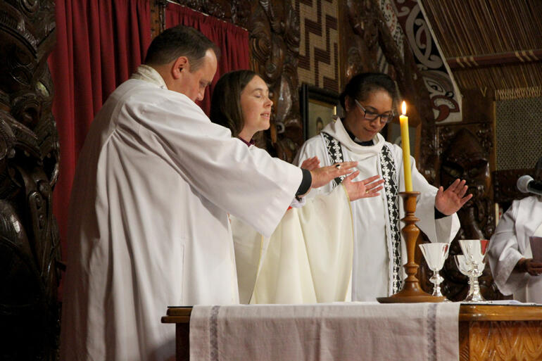 Send your Holy Spirit! L-R: Rev Ngira Simmonds, Bishop Eleanor Sanderson, Rev Mele Prescott.