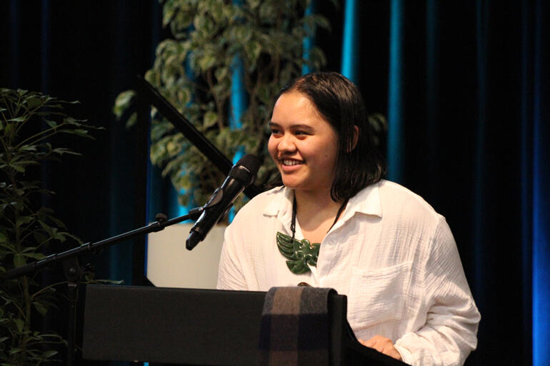 Karera Wallace, a rangatahi delegate with Te Hui Amorangi o te Waipounamu shares her perspective at Te Hīnota Whānui.