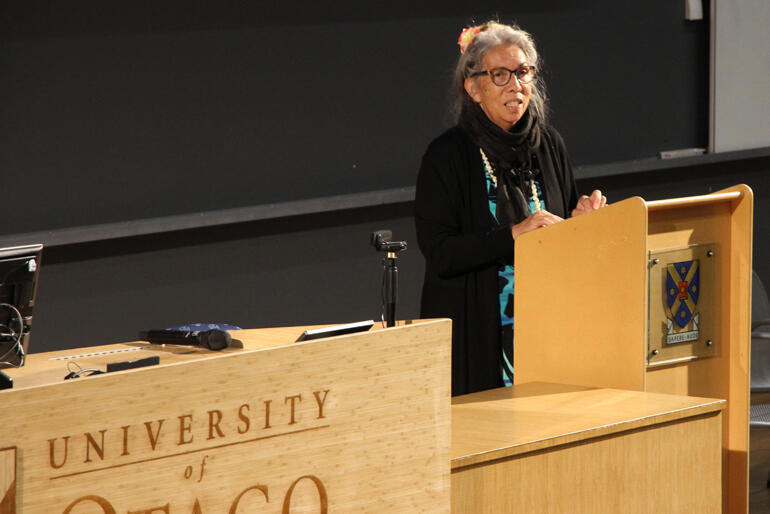 Dr Jenny Te Paa Daniel delivers the 2023 Abrahamic Interfaith Peace Lecture at Otago University.