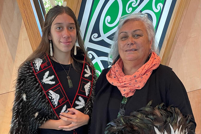 Tiana Kettle and Ngāti Te Whiti Hapū Board Chair Julie Healey are the first to enter Te Whare Hononga. Photo: Mark Kettle.