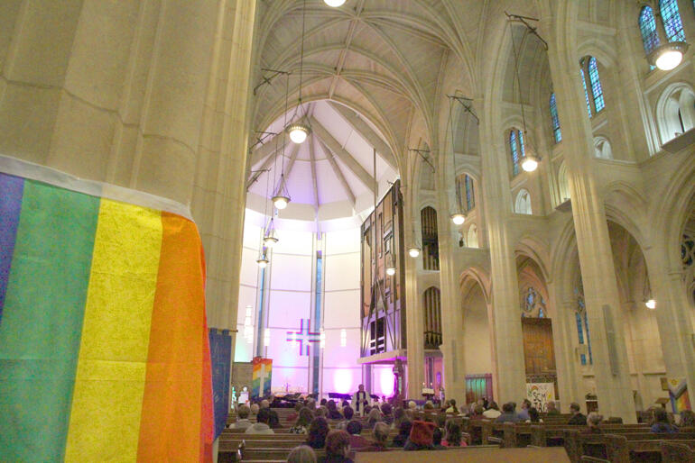 Dean Tony Curtis leads the St Paul's Cathedral Dunedin annual Pride Week service.