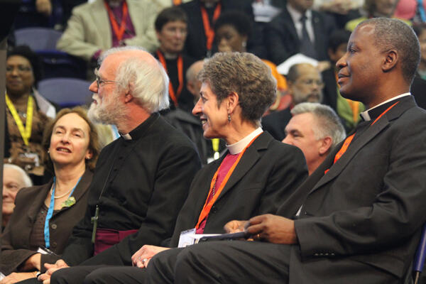 Fielding questions from young people: Dr Williams, Presiding Bishop Katherine Jefferts Schori and Archbishop Thabo Makgoba of Southern Africa.