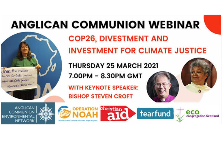 The Anglican Communion Environmental Network will hold an 8am webinar onFriday 26 March on how churches can divest from fossil fuels.