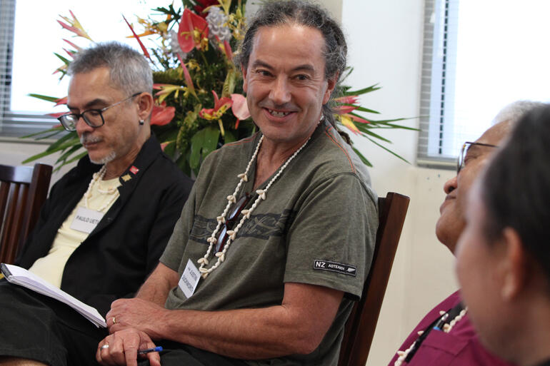 Archbishop Justin Duckworth and Archbishop Sione Ulu'ilakepa share a light moment during the Fono. Archbishop Justin Duckworth and Archbishop Sione Ulu'ilakepa share a light moment during the Fono.