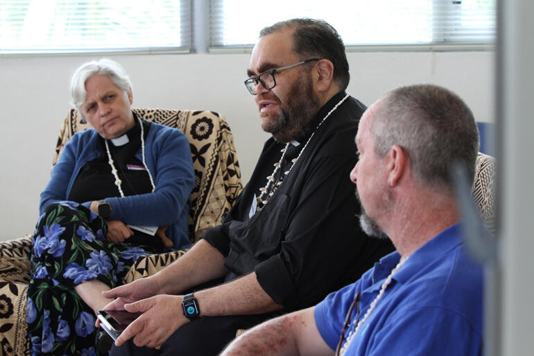 Hoani Tapu Manukura Rev Dr Hirini Kaa speaks as Principals Rev Dr Ruth Mathieson and Rev Dr Andrew Burgess look on. Hoani Tapu Manukura Rev Dr Hirini Kaa speaks as Principals Rev Dr Ruth Mathieson and Rev Dr Andrew Burgess look on.
