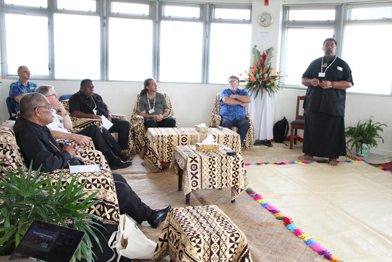 L-R: Rev James Fakafu,++Geoff Smith,Rev Canon Michael Hughes, ++Leonard Dawea,++Justin Duckworth,++Philip Richardson, Fe'i Tevi. L-R: Rev James Fakafu,++Geoff Smith,Rev Canon Michael Hughes, ++Leonard Dawea,++Justin Duckworth,++Philip Richardson, Fe'i Tevi.