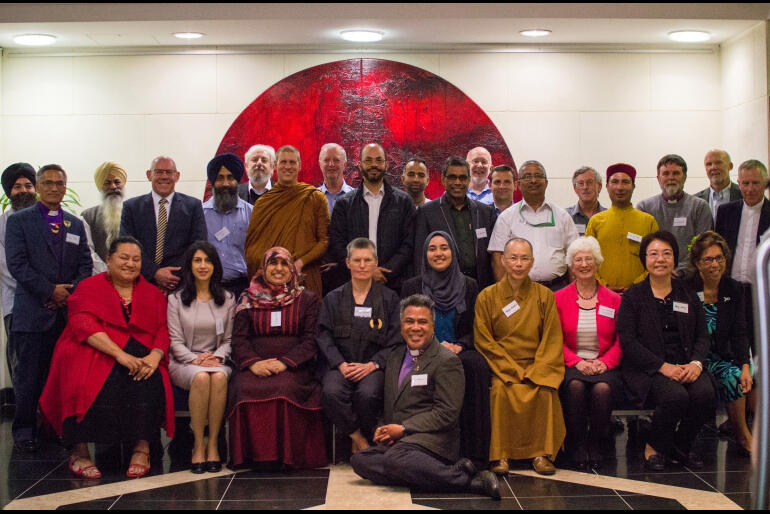 Jocelyn Armstrong joins former Prime Minister Helen Clark and interfaith leaders at the opening of the Religious Diversity Centre in 2016.