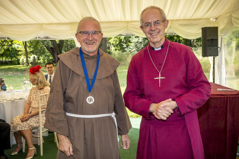 Brother Christopher John SSF & Archbishop Justin Welby are all smiles after the Lambeth Award ceremony. Photo: Jason Bye Brother Christopher John SSF & Archbishop Justin Welby are all smiles after the Lambeth Award ceremony. Photo: Jason Bye