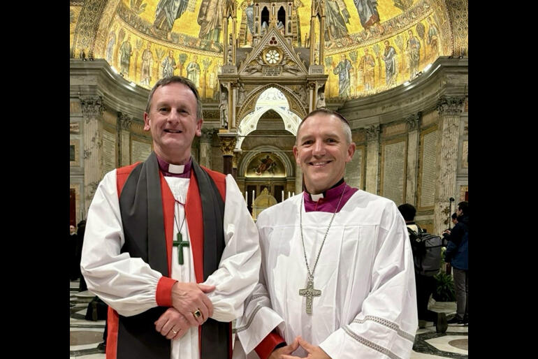 Anglican +Auckland Ross Bay and Catholic +Christchurch Michael Gielen before their commissioning at St Paul's Outside the Walls in Rome.
