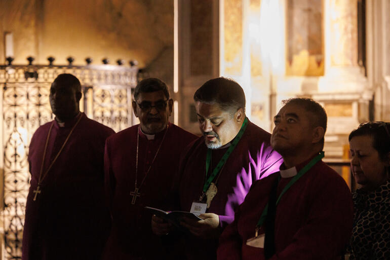 Archbishop Don Tamihere leads prayers for the Anglican Primates in Rome. Archbishop Don Tamihere leads prayers for the Anglican Primates in Rome.