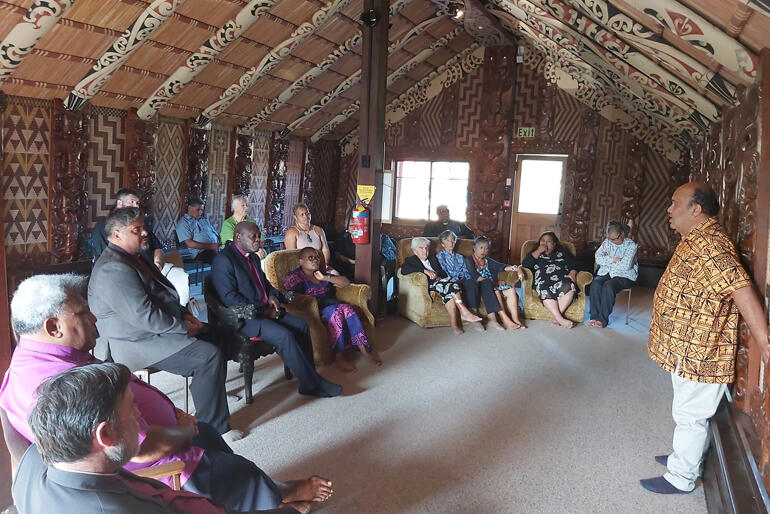 Archbishop John and Margaret Sentamu receive some background on the history of Tairāwhiti. 