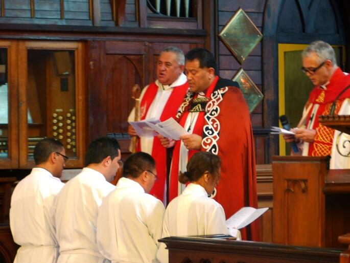 Bishop Kito presides at the ordination of Tai Tokerau's new deacons.