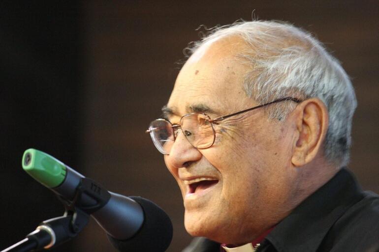 Archbishop Brown Turei greets his people during the powhiri.