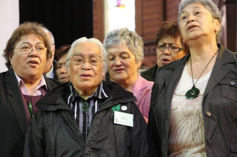 Poroporoaki from Te Wai Pounamu. L-R: Mabel Grennell; Ngahinu Tricklebank; Ramari Joseph; Ani Wainui and Helen Gray.