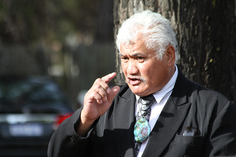 Tu Tawha Thompson speaks for the tangata whenua during the powhiri. Tu Tawha Thompson speaks for the tangata whenua during the powhiri.