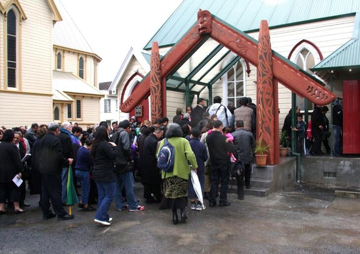 Filing into Tatai Hono marae through the new entranceway.