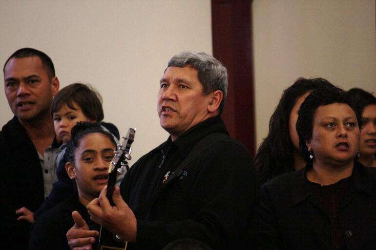 John Tapene leads Te Wero te Whakapono, the Auckland Anglican Maori Club, through its paces at Tatai Hono.