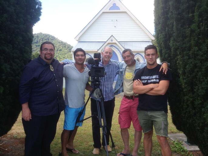 Hirini Kaa and the film crew for 'The Prophets'. Hirini Kaa and the film crew for 'The Prophets'.