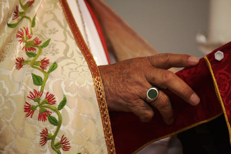Closeup: Archbishop Brown preaching. Closeup: Archbishop Brown preaching.