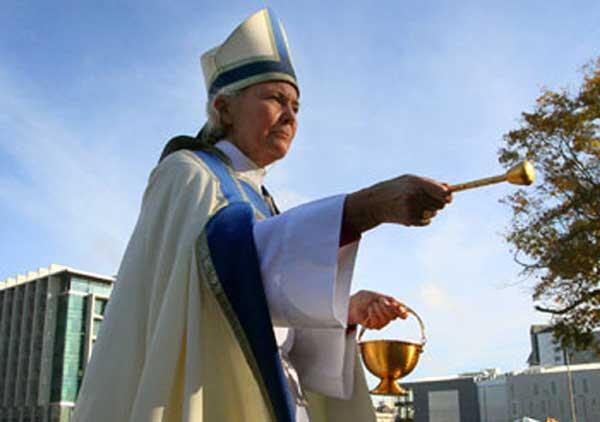 Bishop Victoria blesses the site for Christchurch's Transitional Cathedral. Photo: Kirk Hargreaves/Fairfax NZ