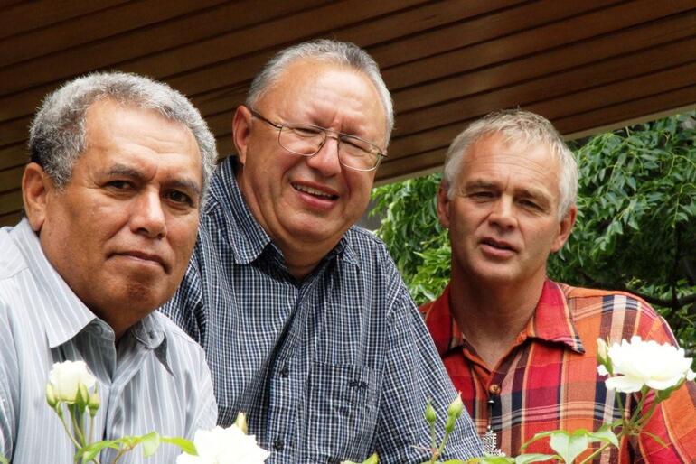 A summertime shot of the three deans at St John's College: From left - Frank Smith, Rangi Nicholson, and Jim White.