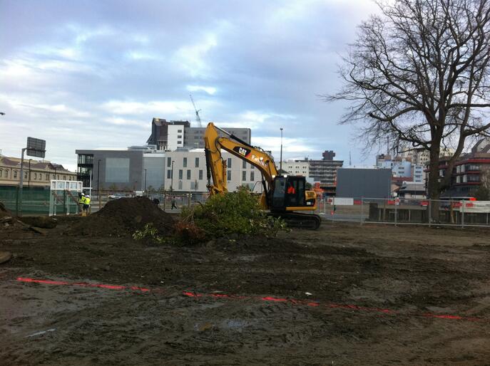 Contractors begin work on the site of the Transitional Cathedral in Christchurch.