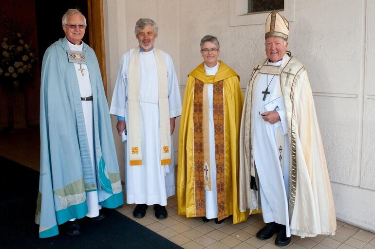 Napier cathedral deans, past and present. From left: Bishop Murray Mills, Noel Hendery, Helen Jacobi and Bishop David Coles. Napier cathedral deans, past and present. From left: Bishop Murray Mills, Noel Hendery, Helen Jacobi and Bishop David Coles.