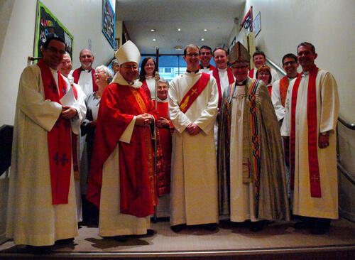 Bishop Tom Brown (right) with Paul McIntosh after his deaconing in Paris.