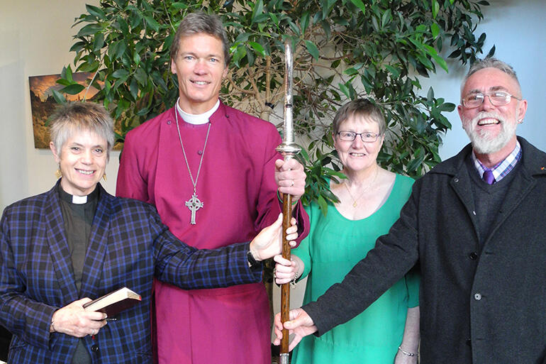 Bishop David with the Waiapu Regional Deans - from left, Jenny Dawson, Adrienne Bruce, and Stephen Donald.
