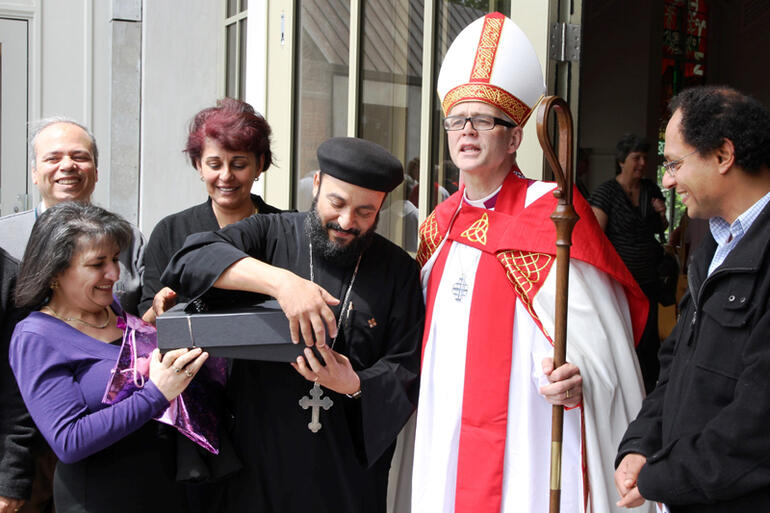 Fr Bishoy Mekhaiel and his flock from St Mark's Coptic Church - who, for many years, had met in Jim's old church in Ponsonby.