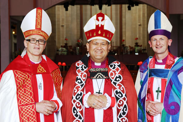 The three serving Anglican bishops in the north: Bishop Jim, Bishop Kito Pikaahu (Tai Tokerau) and Ak diocesan Bishop Ross Bay.