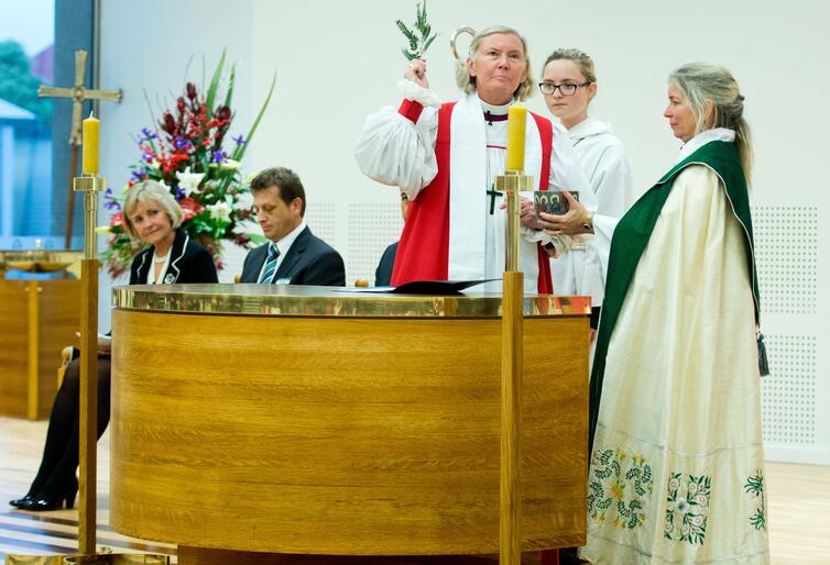 Bishop Victoria Matthews blesses the newly completed Chapel at St Margaret's College.