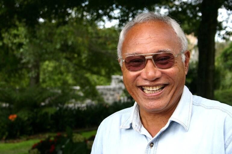 A lighthearted moment for Bishop Winston in the grounds of St John's College in Auckland.