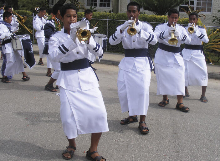The St Andrew's High School band performs during Tonga's coronation. The St Andrew's High School band performs during Tonga's coronation.