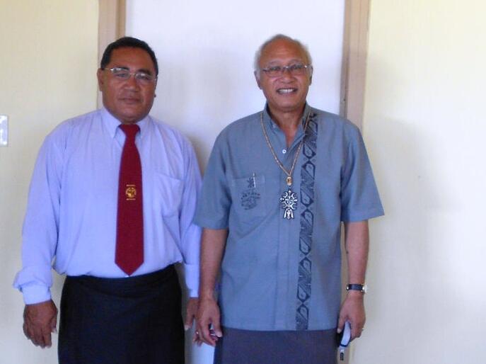 Last week in Tuvalu: Tofinga Falani, the Acting President of Te Ekalesia Kelisiano Tuvalu, with Archbishop Winston Halapua.