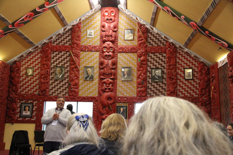 Archbishop Don Tamihere offers a glimpse into the wealth of knowledge stored in the whare's carvings and woven panels. Archbishop Don Tamihere offers a glimpse into the wealth of knowledge stored in the whare's carvings and woven panels.