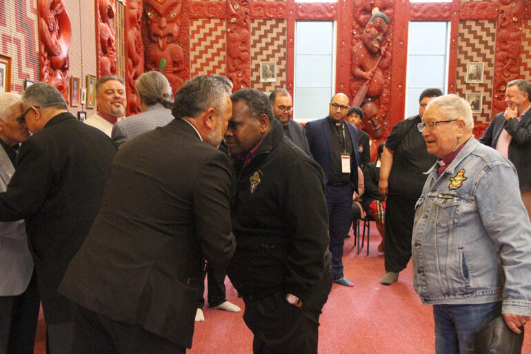 Canada's National Indigenous Archbishop Chris Harper greets +Melanesia Archbishop Leonard Dawea with a hongi. Canada's National Indigenous Archbishop Chris Harper greets +Melanesia Archbishop Leonard Dawea with a hongi.