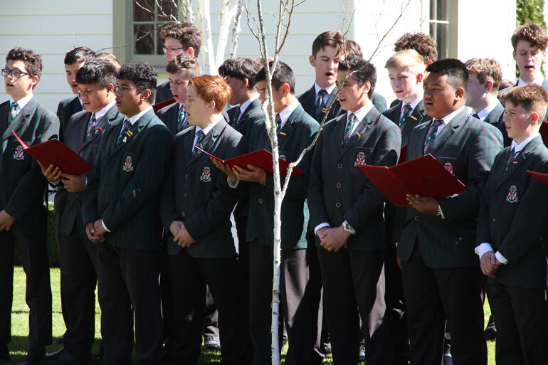 Rathkeale College choir sings the opening waiata of Bishop Waitohiariki's ordination service.