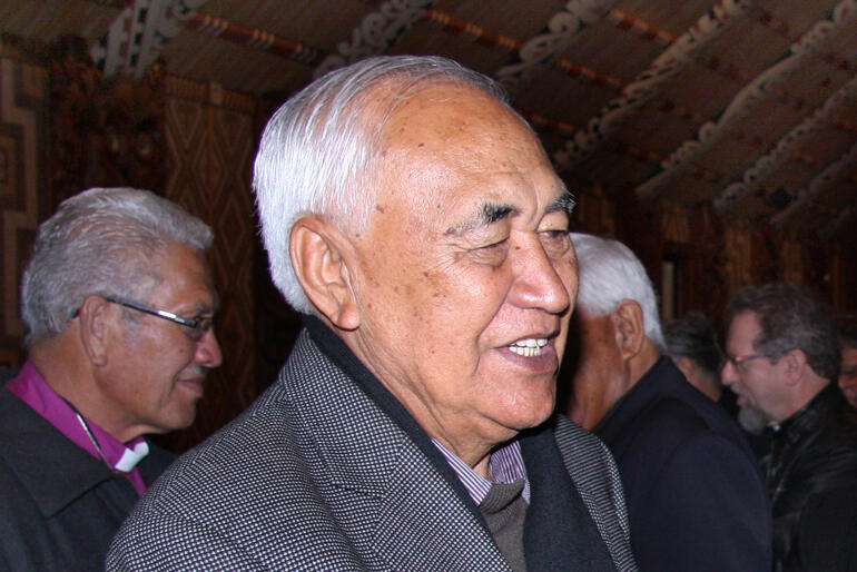 Bishop Ben Te Haara, the first Bishop of Tai Tokerau has died aged 88. Photo: Bishop Ben welcomes Te Hinota Whanui at Waitangi in 2014.