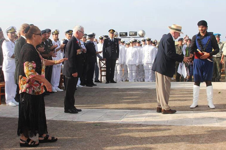 At Maleme, May Lloyd gives her karanga, while veteran Tony Madden lays a wreath in honour of the 2nd New Zealand Division. Tony has since died.